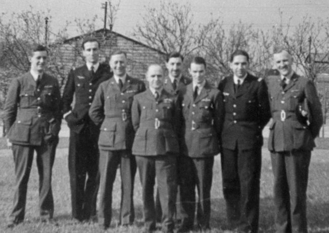 Squadron Leader Geoffrey Stephenson (third from right) pictured at Duxford with RAF and French Air Force personnel in early 1940.
