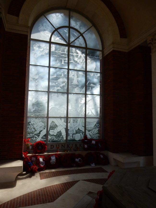A window in the Dunkirk Memorial to the Missing of France and Flanders – on which the name of the gallant Captain Lynn Allen can be found.