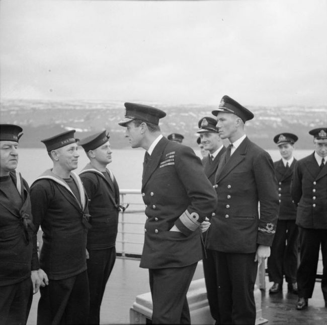 Charles served under Lord Mountbatten in Burma - seen here inspecting members of the Royal Navy.