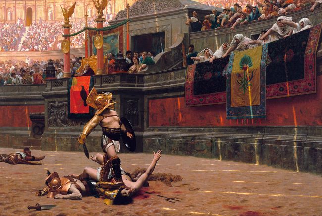 Uma luta de gladiadores, como imaginado em 1872.