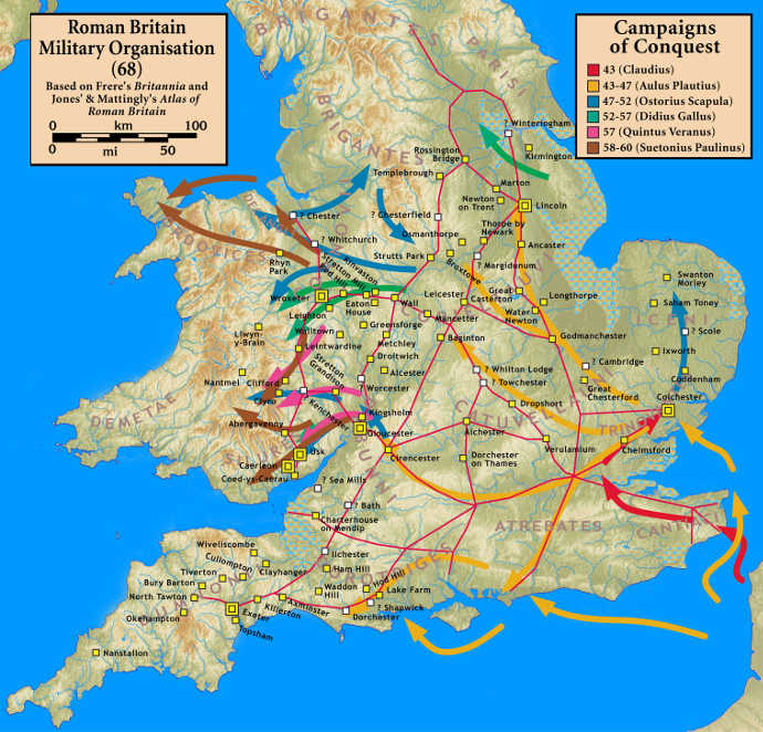 Roman military campains in Britain 42 - 60 AD