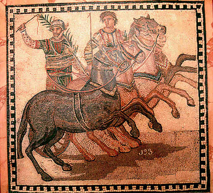 The red team in an Ancient Roman chariot race 