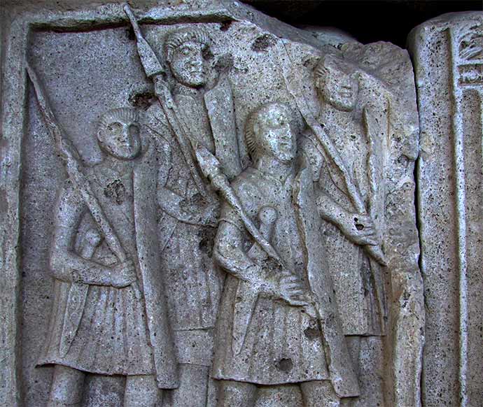 Roman legionnaires holding pilum. 