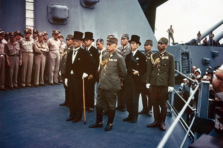 Japanese Commanders aboard USS Missouri for the official surrender.