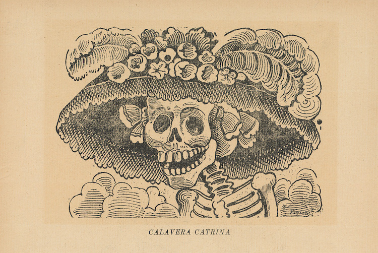 'Calavera de la Catrina' de José Guadalupe Posada. Zine etching, Cidade do México, c. 1910.