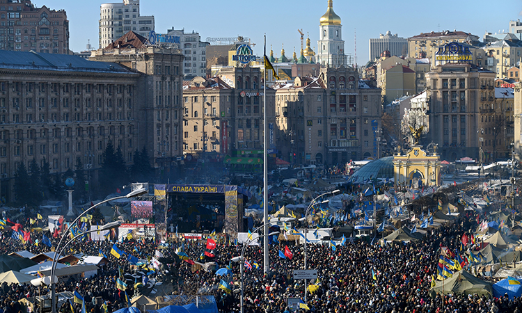 A scene of a crowded Independence Square in Kyiv during protests in 2014