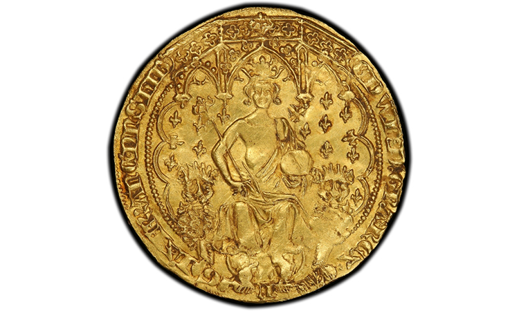 An image of a gold coin showing Edward III enthroned